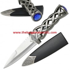 9" Thor's Hammer Celtic Sgian Dubh Scottish Dirk Athame Dagger With Blue Ruby